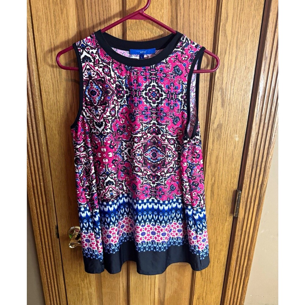 NWT Apt. 9 Women’s L Pink Blue Geometric Round Neck Sleeveless Knit Tank Top